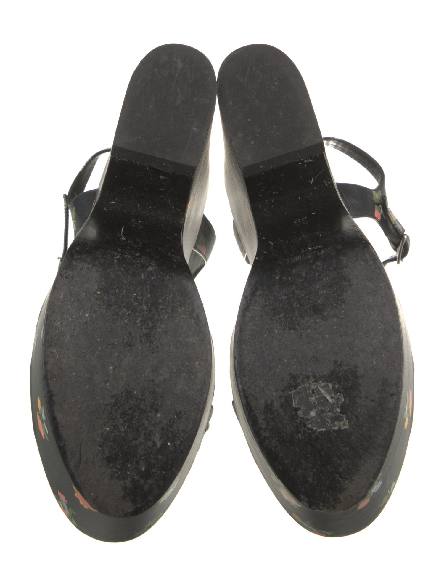 Saint Laurent Leather Floral Print Sandals